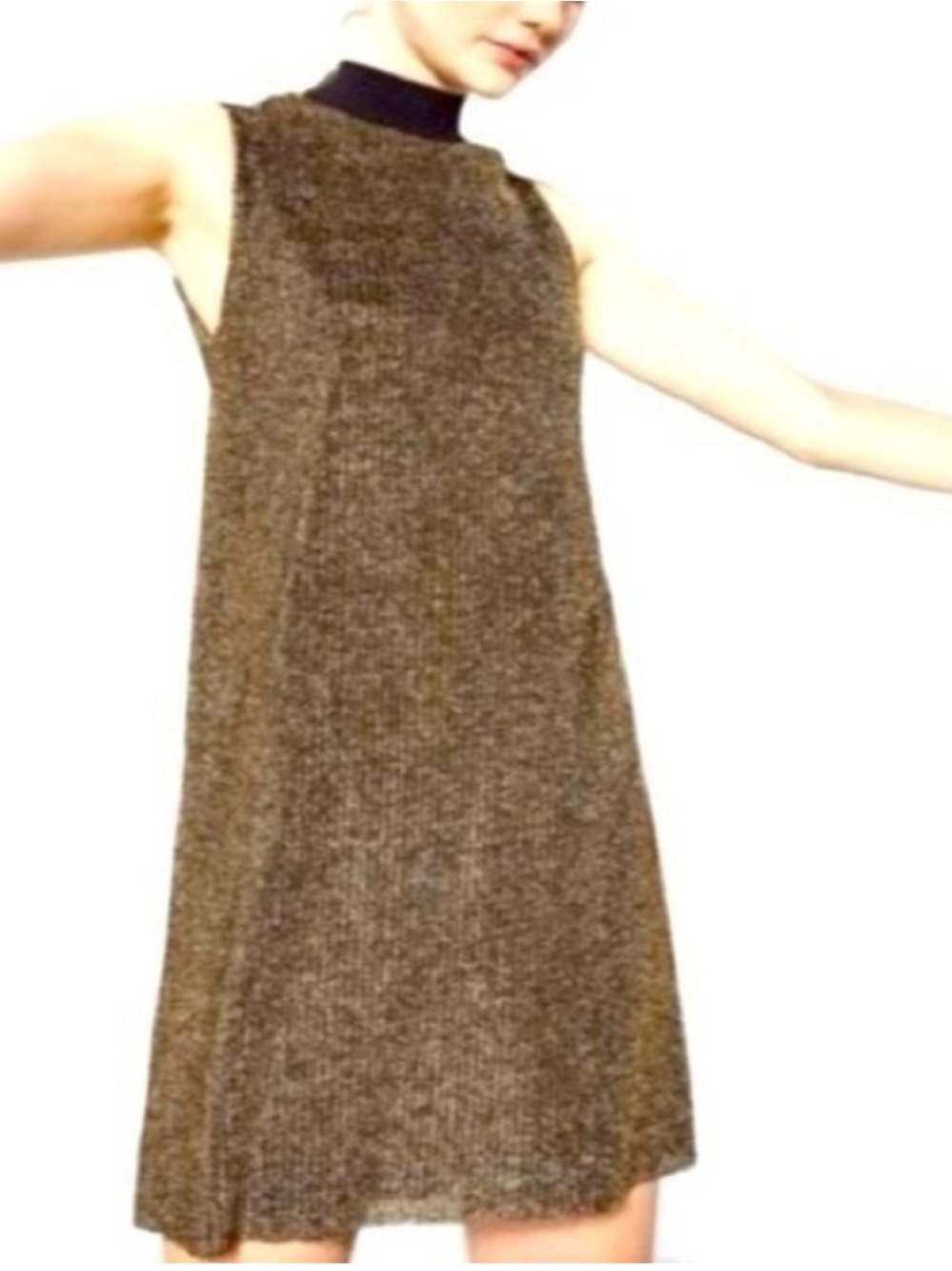 NWT Zara Lurex Gold Mock Neck Mini Dress
